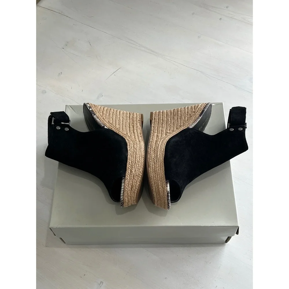 Marc Fisher‎ Black Suede Peep Toe Espadrille Wedge Sandals Size 6.5M